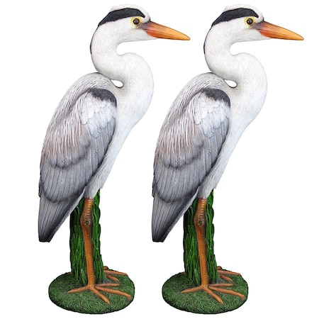 Gray Heron Coastal Bird Statue: Set Of Two